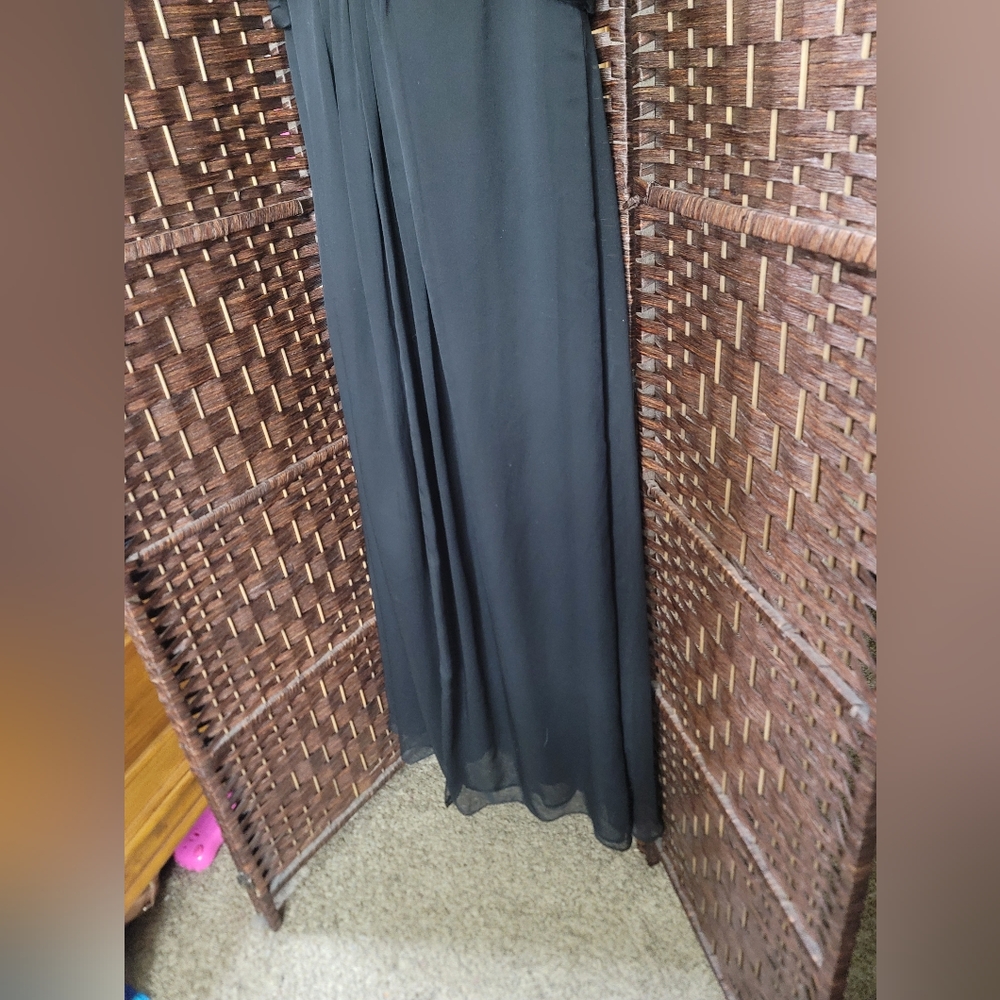 Adrianna Papell Portrait Collar Ruched Black Formal Dress Chiffon Women Size 16 - Picture 4 of 11